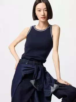 Топ с чашечками в рубчик Uniqlo, синий