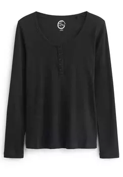 Топ с длинным рукавом Ribbed Henley Long Sleeve Top Next, черный