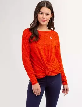 Топ с длинным рукавом U.S. Polo Assn.Ditsy Twist Front, красно-оранжевый