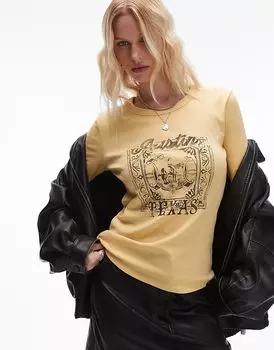 Топ с длинными рукавами Austin Texas цвета пахты Topshop
