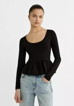 Топ с длинными рукавами CONTRAST Stradivarius, цвет black
