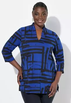 Топ с длинными рукавами GRAPHIC PRINT 3/4 SLEEVE PIMA Ulla Popken, синий