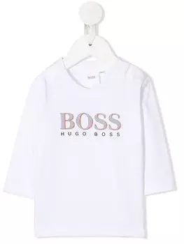 Топ с длинными рукавами и логотипом BOSS Kidswear, белый