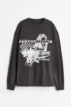 Топ с длинными рукавами и принтом H&M, серый