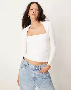 Топ с длинными рукавами и вырезом горловины белого цвета Abercrombie & Fitch