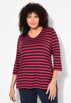Топ с длинными рукавами STRIPED V-NECK 3/4 Ulla Popken, красный