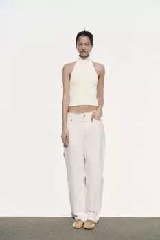 Топ с холтером из шениль ZARA, экру