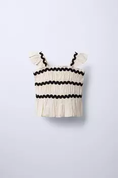 Топ с контрастной зубчатой отделкой ZARA, экрю