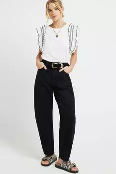 Топ с оборками на плечах River Island, бежевый