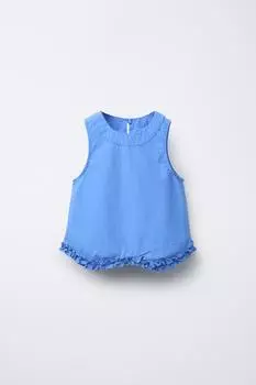Топ с оборками ZARA, цвет Bluish
