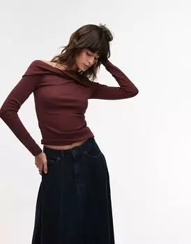 Топ с открытыми плечами в бордовом цвете Topshop