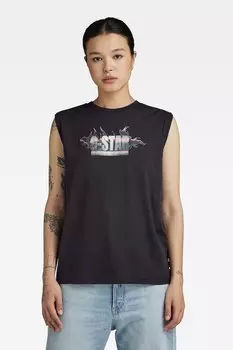Топ с овальным вырезом и логотипом G-Star Raw, черный