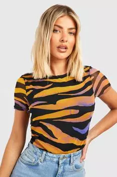 Топ с принтом зебра и со сборками Boohoo, черный