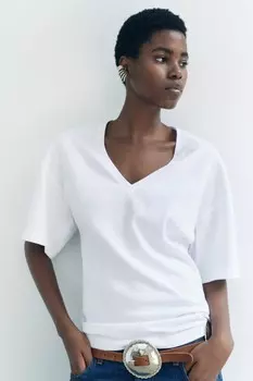 Топ с v-образным вырезом ZARA, белый