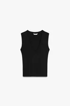 Топ с v-образным вырезом ZARA, черный