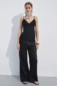 Топ с v-образным вырезом ZARA, черный