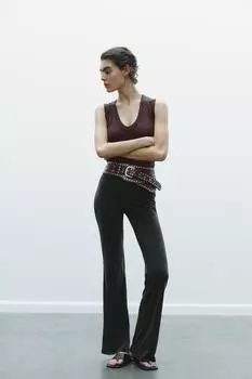 Топ с v-образным вырезом ZARA, темно-коричневый