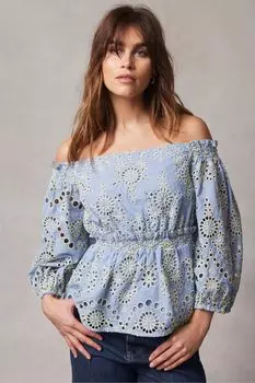 Топ с вышивкой Broderie Anglais Mint Velvet, синий