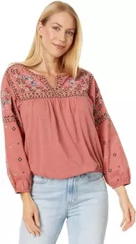 Топ с вышивкой в стиле крестьянин с объемным подолом Lucky Brand, коралловый