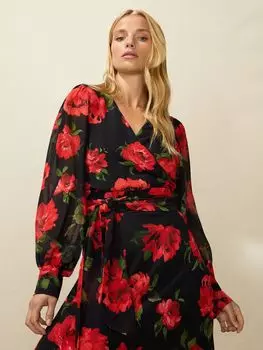 Топ с запахом и принтом Red Rose Ro&Zo, черный/мульти