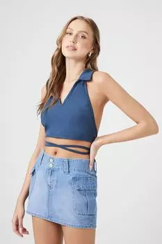 Топ с запахом и разрезом на бретельках Forever 21, нави