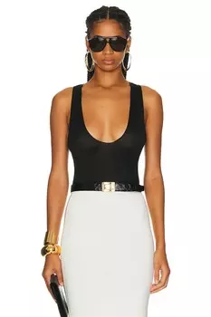 Топ Saint Laurent Silk Jersey Plunging Tank, нуар