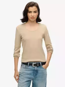Топ Superdry Fine Rib Scoop Neck Long Sleeve, цвет crockery brown marl