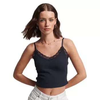 Топ Superdry Vintage Rib Lace Trim Cami Sleeveless, синий