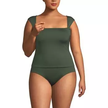 Топ танкини с квадратным вырезом и косточками размера плюс Lands' End, цвет rich olive green