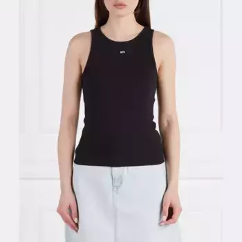 Топ tjw Essential в рубчик, облегающий крой Tommy Hilfiger, черный