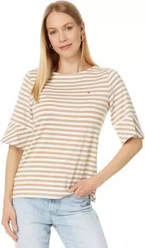 Топ Tommy Hilfiger Striped Top With Flare Sleeve, цвет Tannin Multi