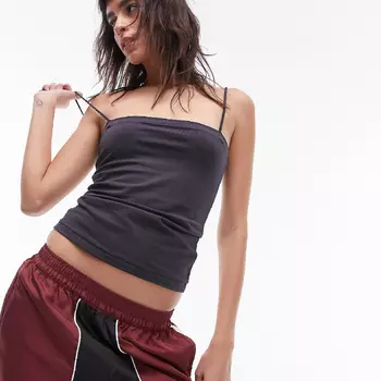 Топ Topshop Stripe Spaghetti Strap Tube, темно-серый