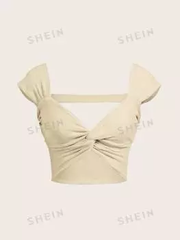 Топ укороченный Shein WYWH с закрученным узлом, бежевый