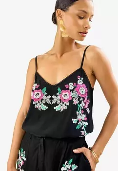 Топ V A EMBROIDERED CAMISOLE REGULAR FIT Love & Roses, черный