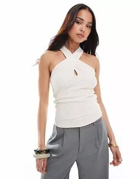 Топ Vero Moda из джерси с завязками на шее кремового цвета
