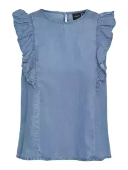 Топ Vero Moda с рюшами "VMBREE SL FRILL SHORT TOP GA", синий
