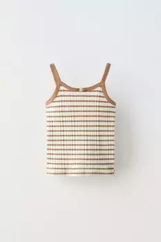Топ в полоску с цветочным рисунком ZARA, цвет caramel