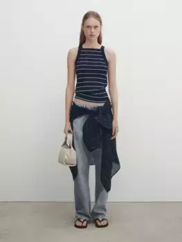 Топ в полоску с ремнями Massimo Dutti, синий