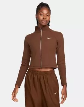 Топ в рубчик на молнии Nike Trend цвета какао