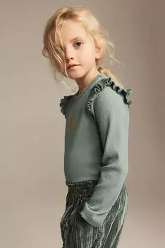 Топ в рубчик с оборкой H&M, зеленый