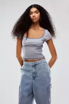 Топ в рубчик с плоским швом H&M, серый
