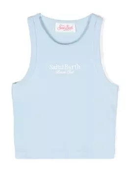 Топ в рубчик с вышитым логотипом MC2 Saint Barth Kids, синий