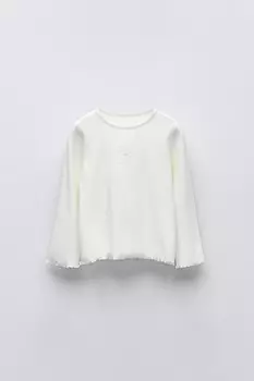 Топ в рубчик с вышивкой ZARA, экрю