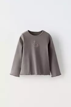 Топ в рубчик с вышивкой ZARA, антрацитово-серый