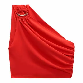 Топ Zara Asymmetric With Gathering, красный