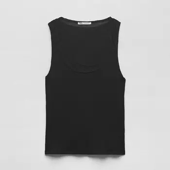 Топ Zara Double-strap Ribbed, черный