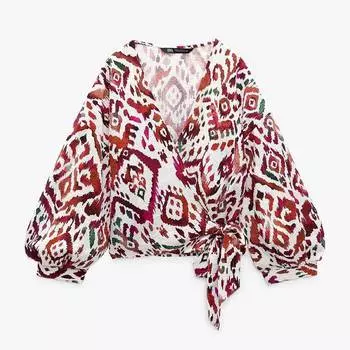 Топ Zara Floral Print, разноцветный