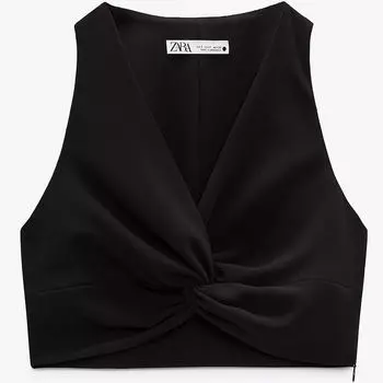 Топ Zara Knotted Short, черный