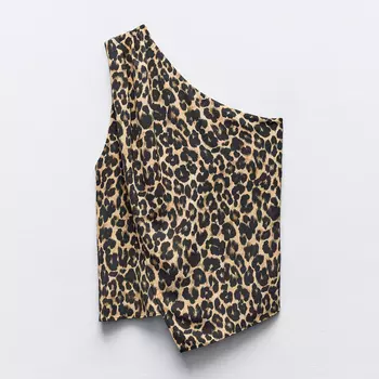 Топ Zara Leopard Animal Print Asymmetric, коричневый/мультиколор