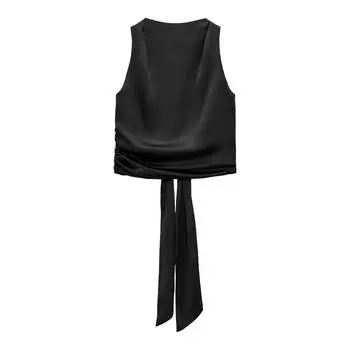 Топ Zara Satin Open-back, черный